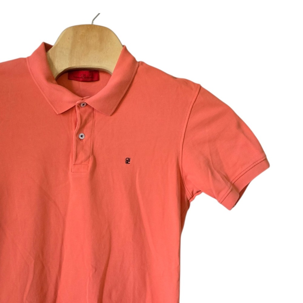 Carolina Herrera Mens Coral Orange Cotton Pique Short Sleeve Polo Shirt‎ Large